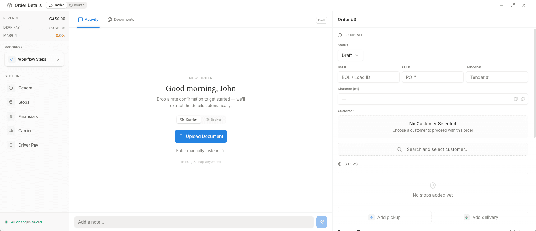 Vantage Freight: drop a rate confirmation and we extract the order automatically